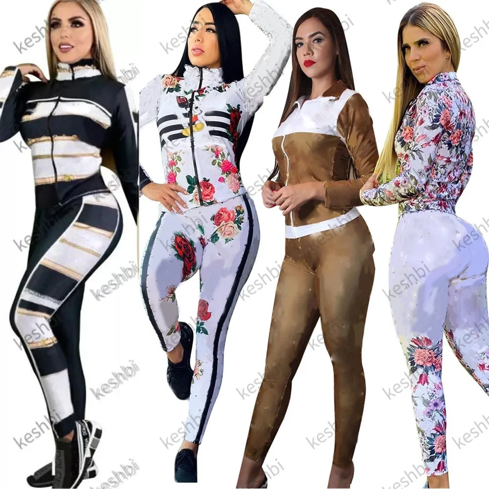 Women Tracksuits Zipper Stand Halsband Jacke Sweatpant Suits Luxusdesigner Mode Jogging Anzug 2 Stück Set Sportwear