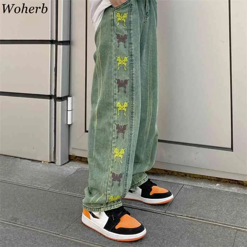 Jeans Vrouw Man Broek Harajuku Butterfly Borduurwerk Chic Hoge Taille Streetwear All-match ins Vintage Denim Broeken 210519