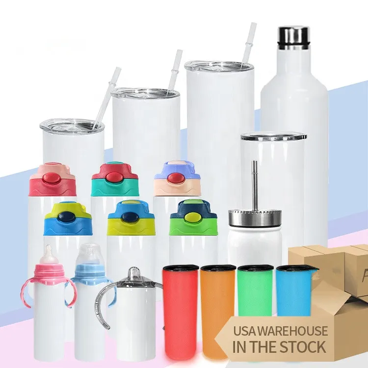 Local Warehouse! Sublimering Tumbler 15oz 20oz 30oz Straight Tumbler Straight Cups With Straws Kid Water Bottle Sippy Cup USA-Abroad Frakt US Stock