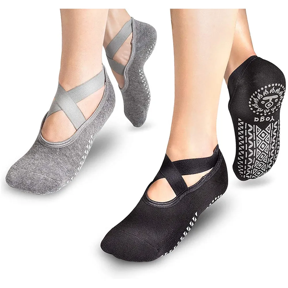 Femmes Yoga Chaussettes Poignées Antidérapantes Sangles Bon pour Pilates Pure Barre Ballet Danse Pieds Nus Entraînement Bonneterie