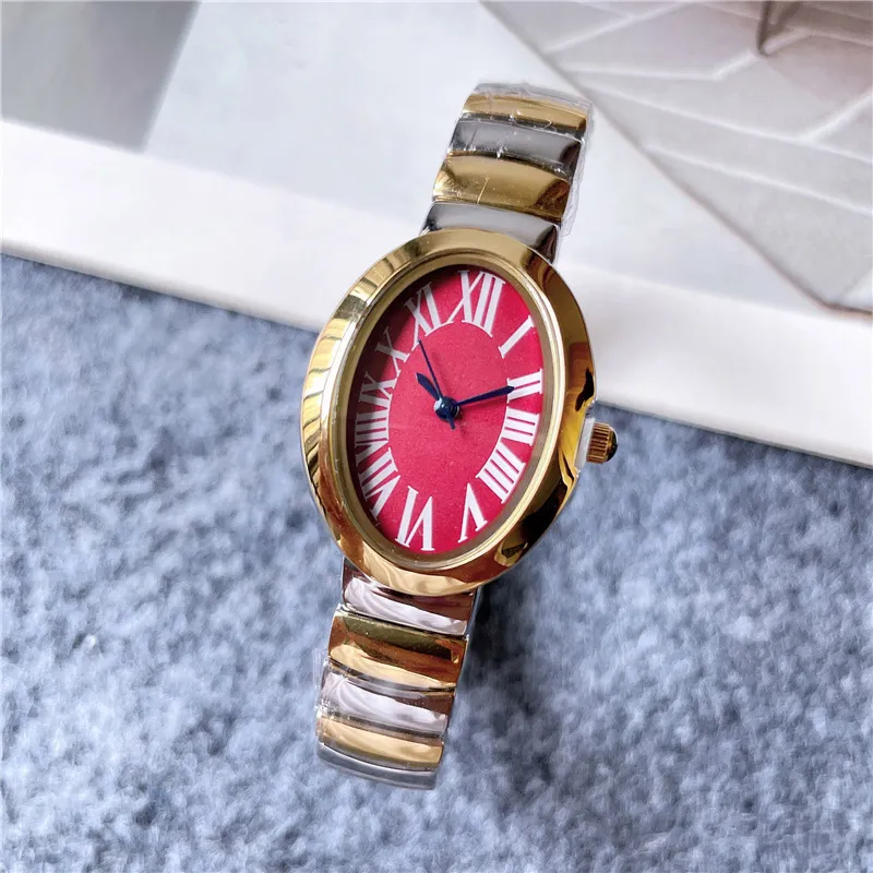 Модные брендовые часы для женщин и девочек, овальные арабские цифры, стиль, стальной металлический ремешок, красивые наручные часы C62