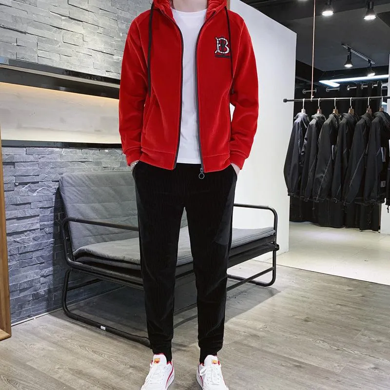 Herre Tracuits Sportsdragt Efterår og Vinter Guld Veet Sportswear Casual Langærmet Hættetrøje_voghion.com