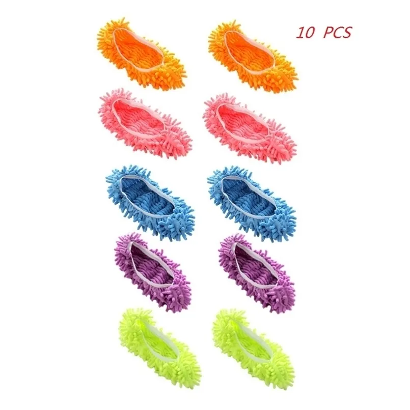 10 pcs chenille poeira mop slippers pé meias mop caps multi-função chão limpeza preguiçoso sapato capas de poeira limpador 211215