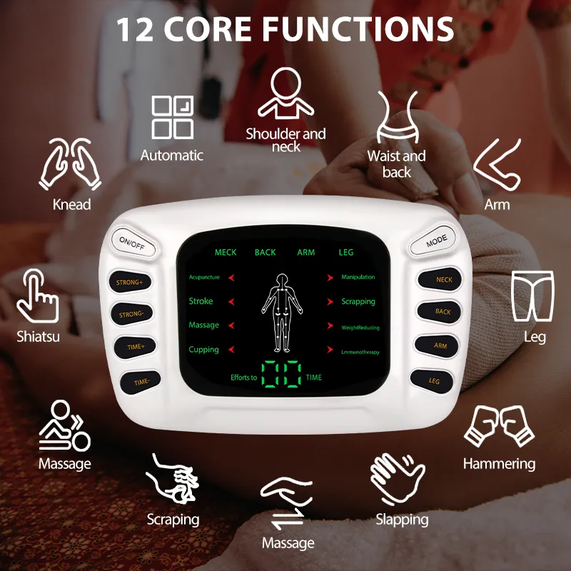 Büyük İşlevli Çift Kriko EMS / TENS Ünitesi Elektronik Vücut Zayıflama Darbe Masaj Ağrı Kazık Akupunktur Terapi Makinesi ile 16 Pedler