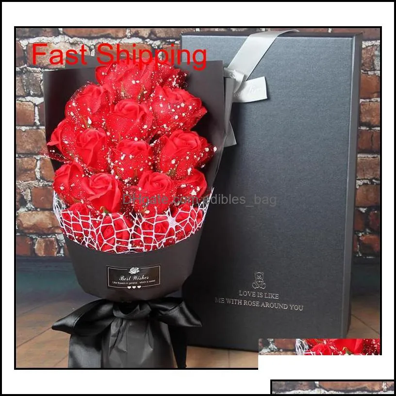 Artificial Soap Rose Flowers Gift Boxes Sets Handmade Bath Rose Flower Valentine`s Day Birthday Wedding Party Gif qylgKM packing2010
