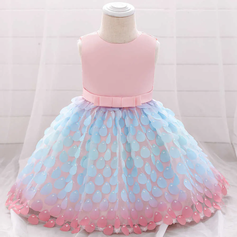Fairy Baby Girls Petals A-line Party Gown 1st Birthday Dress Beautiful Princess Vestido Clothing 0-24Months 210529