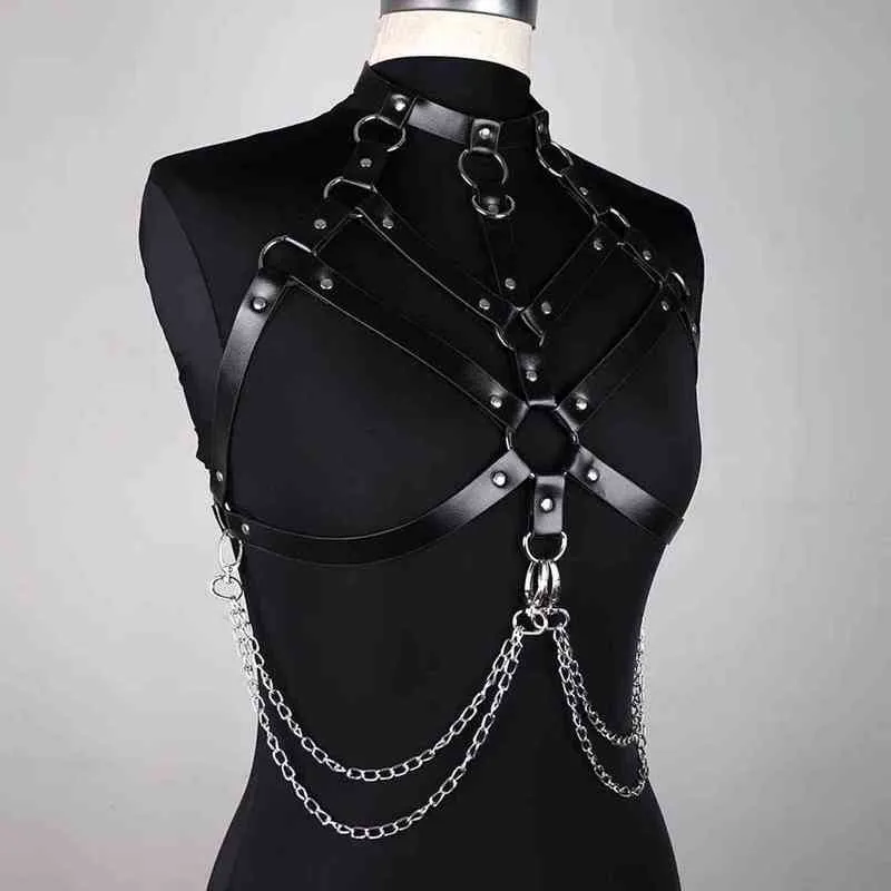 Nxy Bondage Sex Toys for Couples Women Pu Leather Harnas Belt Bdsm Body Gothic Chain Decoration Harajuku Punk Rave Party Club Couple Games 1211