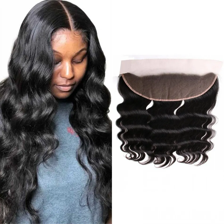 Body Wave 13x4 Lace Frontal Closure with Baby Hair Brazilian Remy Human Hair Natural Color Pre Plucked