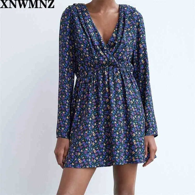 women printed dress with shoulder pads Short surplice neckline Long sleeves invisible zips Elastic waist 0003313 210520