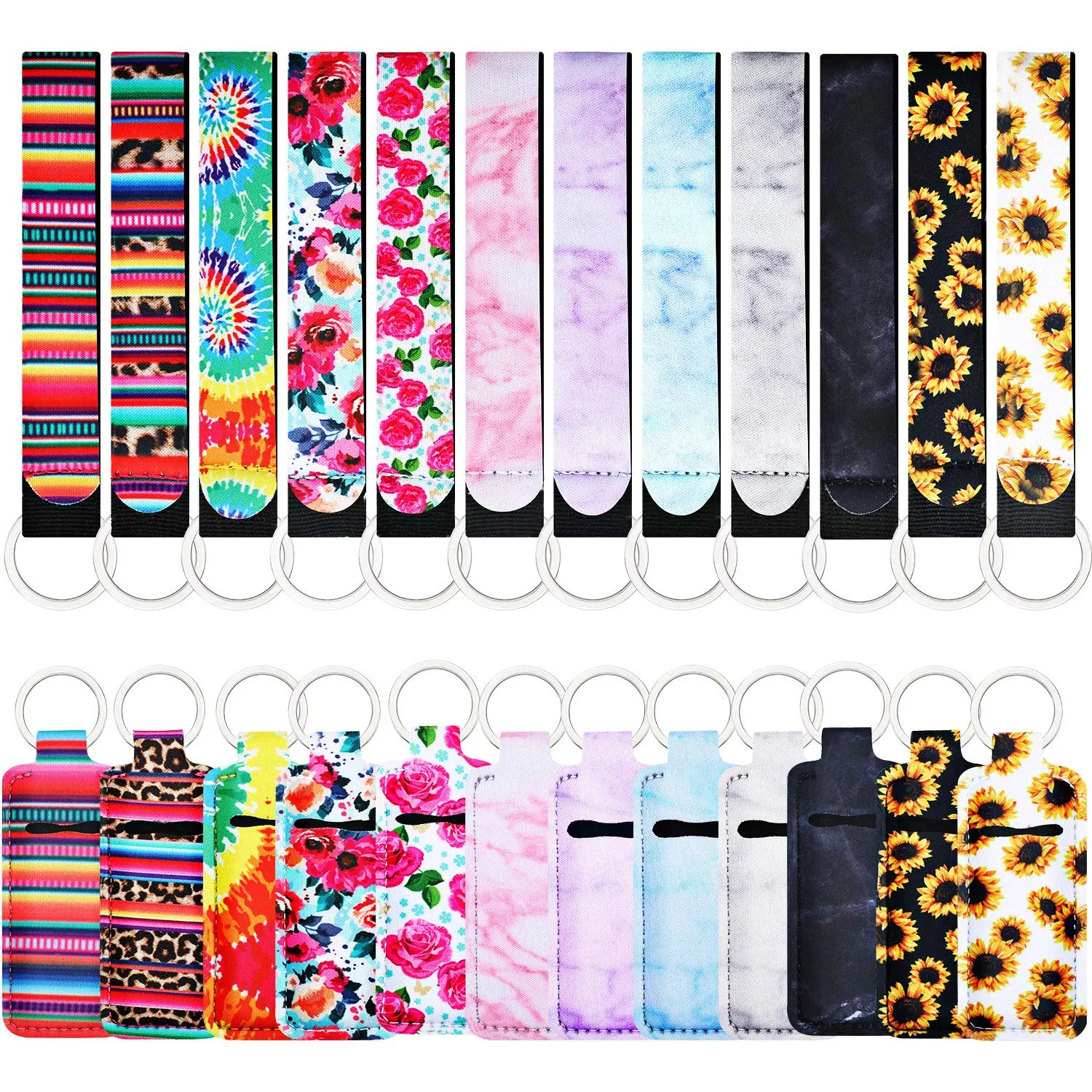 24Pieces Chapstick Keychain Holders Set with Wristlet Lanyards Lipstick Holder Sleeve Pouch Lip Balm Holder for Chapstick