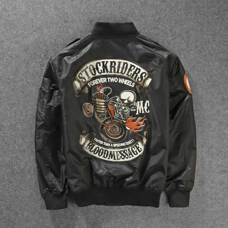 Stockriders motorcykel lyxig bomber trench jackor män stor storlek baseball skulljacka män pilot windbreaker jackor m-3xl 211011