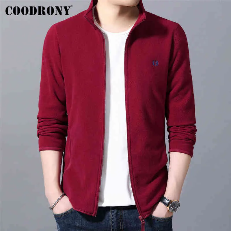 COODRONY Autunno Inverno Cardigan con cerniera Uomo Abbigliamento Classico Casual Colore puro Felpa con cappuccio Top Morbido Cappotto caldo Tasca C4015 211217