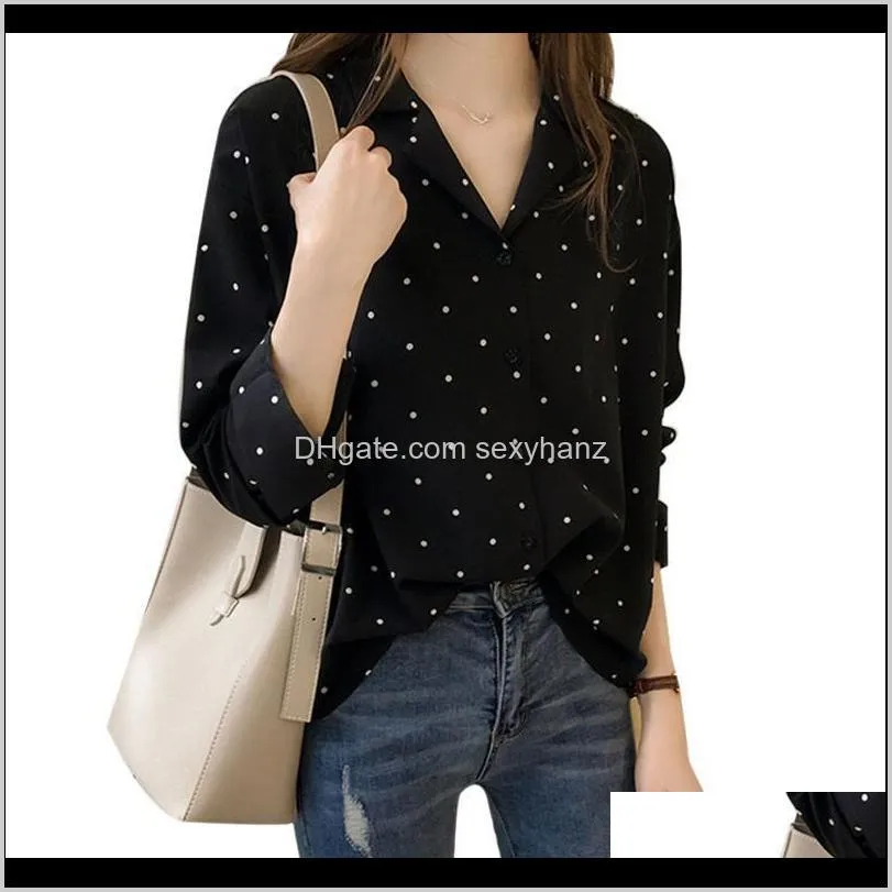 2020 autumn femme dot chiffon shirts long sleeve women blouses chic loose tops vintage polka shirt1