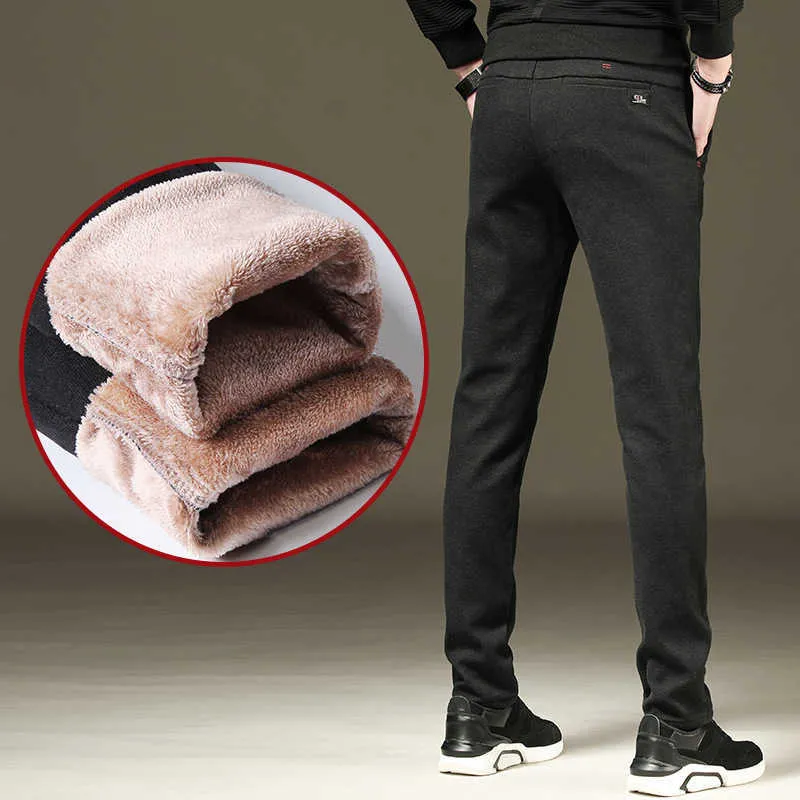 Hiver hommes Plus velours épais chaud pantalon affaires décontracté mode tout-match pantalon haute qualité ample jambe droite pantalon 210531