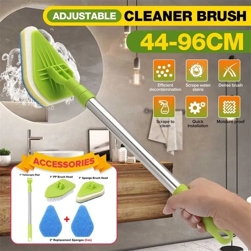 Cleaning Brush Set Bathroom Bathtub Home Clean Tool Long Handle Telescopic Replace Sponge Spin Scrubber Brush For Toilet 211215