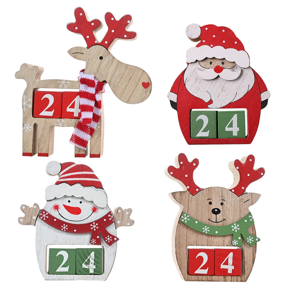 Weihnachten Advent Countdown Kalender Desktop Ornament Holzblöcke Santa Schneemann Weihnachten Tischdekoration XBJK2110