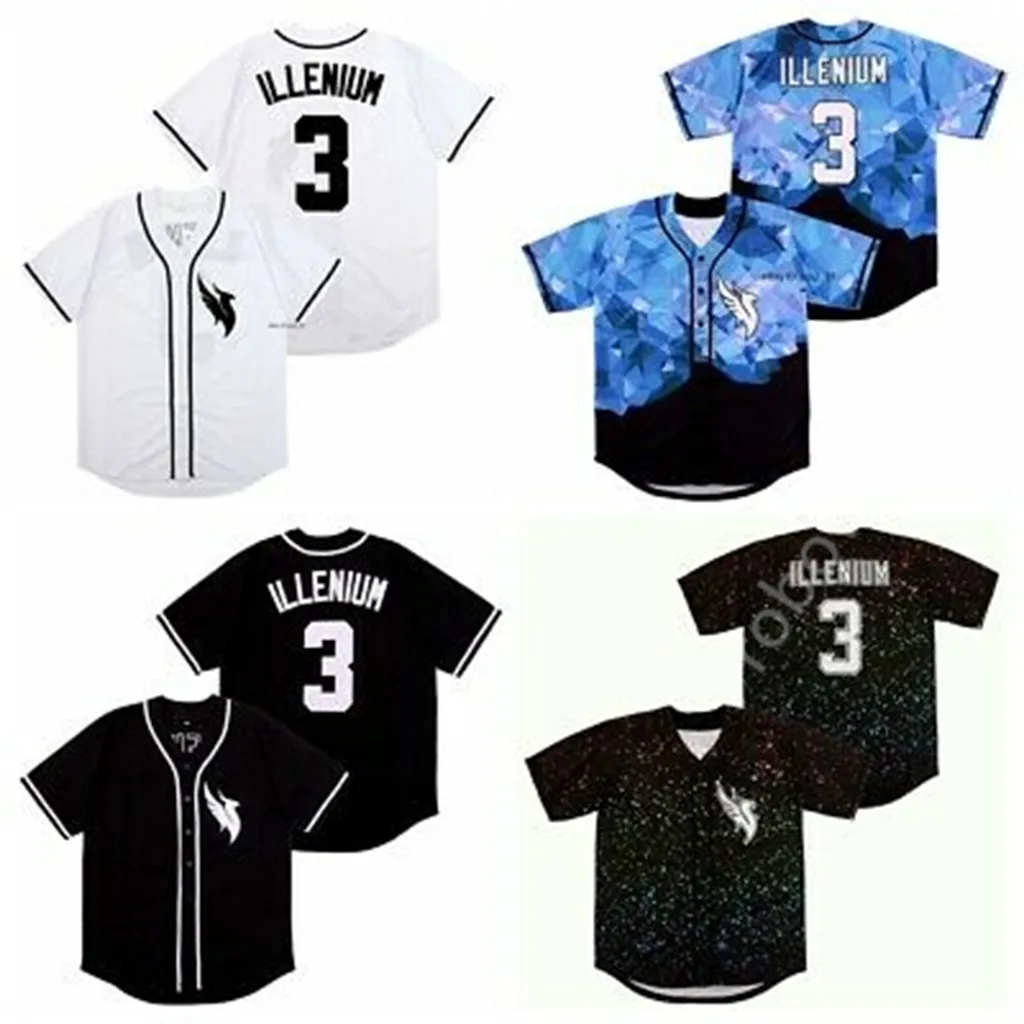 DJ ILLENIUM Jersey Singer 3 maglie da baseball da uomo cucite bianco nero versione moda Diamond Edition Alta qualità