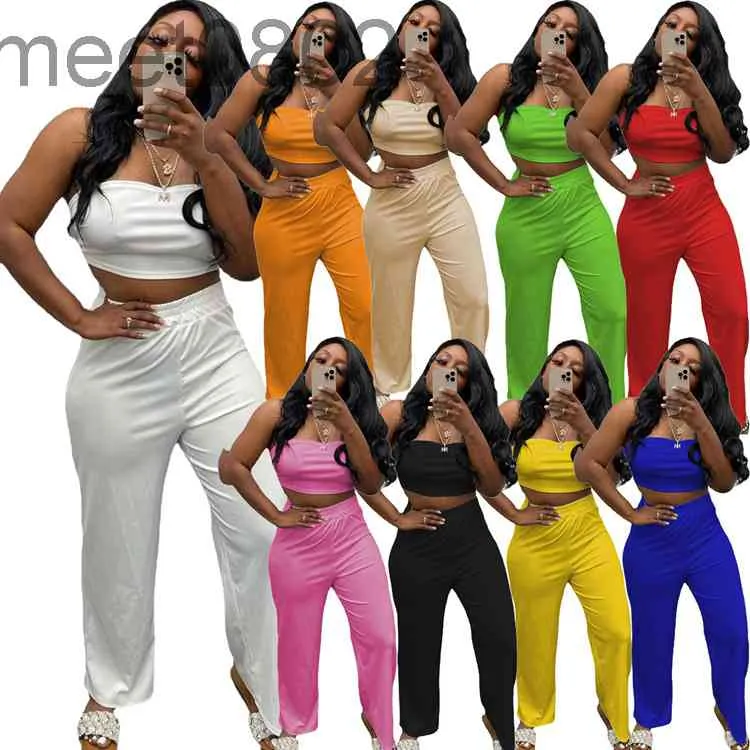 women tracksuit Solid Color Wide Leg High Waist Sets Summer Womens 2pcs Tube Top Suits Designer Sexy Womens Two Piece Pants