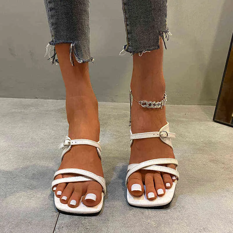 Mulheres chinelos de salto casual sandálias elegante primavera e verão temporada 2021 sapatos qualidade de tricô stiletto calcanhar da Turquia Y220221