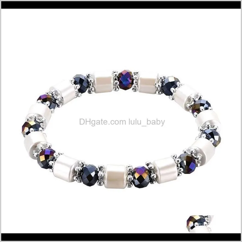 white stone magnetic therapy slimming bracelets fashion jewelry hematite stretch beaded bracelet for women