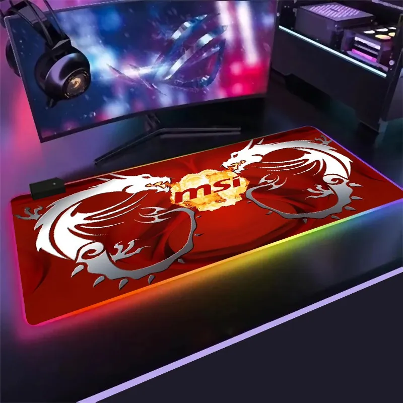 RGBマウスパッド高品質MSIドラゴンロゴHDプリントゲームマウスパッド大型カラフルな耐久性のあるテーブルマットマウスパッド