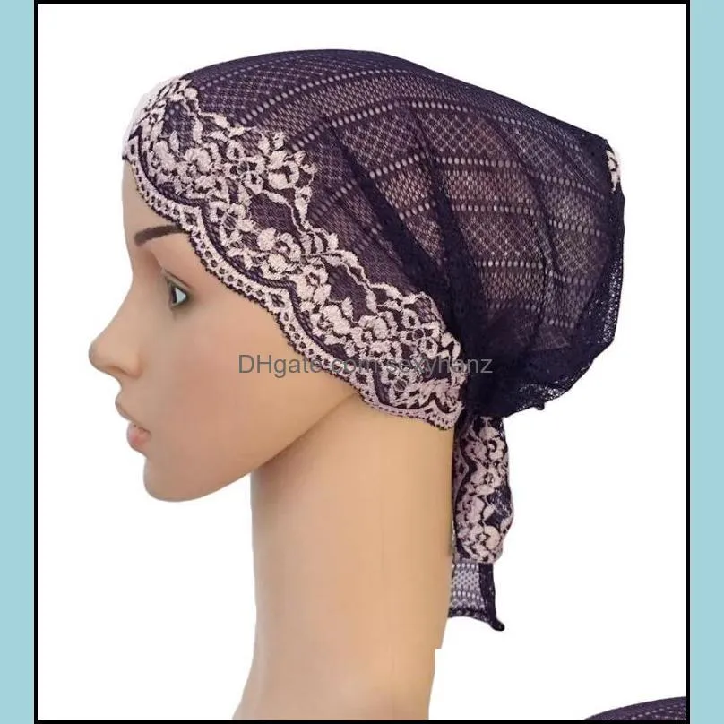 New Women Muslim Inner Hat Beanie Hair Loss Lace Cap Turban Islamic Headscarf Islamic Chemo Cancer Headwar Ladies1