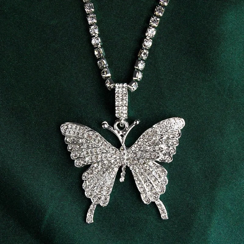 Colares pendentes luxuosos espumantes de shinestone colar de borboleta festas de moda feminina jóias cz de pedra brilhante presentes