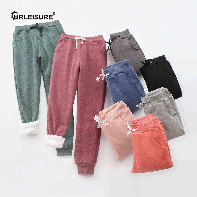 Chlelisure Winter Warm Pants女性のベルバーフリースプラスベルベット厚いズボンハイウエストハーレム寒いスポーツ211124