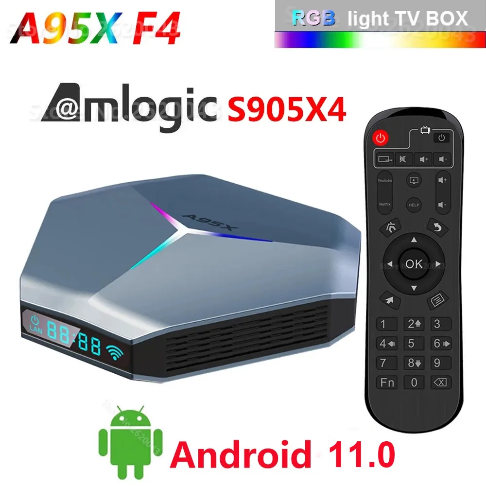 A95X F4 Android 11 TV Box Amlogic S905X4 Quad Core 4G 32G 2.4G 5G WiFi Bluetooth 8K RGB Light Smart TVbox