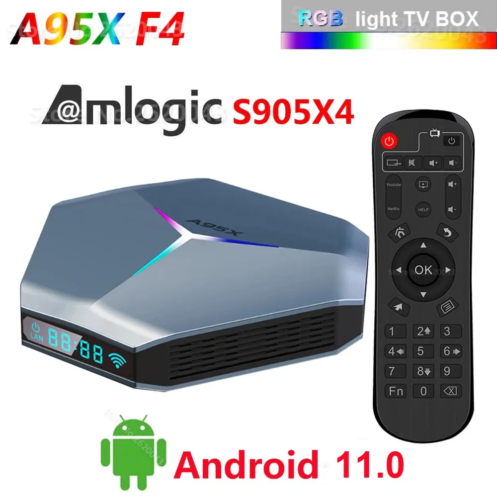 A95X F4 Android 11 TV Box Amlogic S905X4 Quad Core 4G 32G 2.4G 5G WiFi Bluetooth 8K RGB Light Smart TVBox