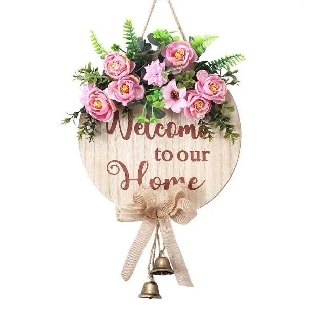 Decorações de Natal Estilo do país Flores Artificiais Artesanato Bell Hangings Welcome Sign para Decoração Home