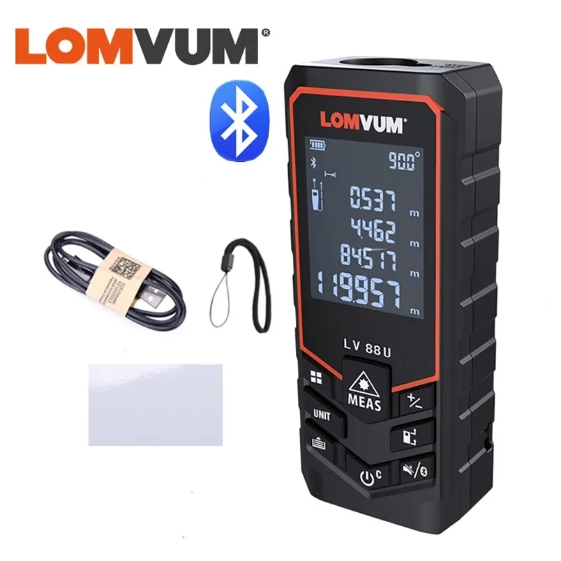 LOMVUM Laser-Entfernungsmesser Bluetooth-Laser-Entfernungsmesser USB wiederaufladbar Digital Handheld 120 m 100 m 80 m 50 m elektrische Nivellierung 210728