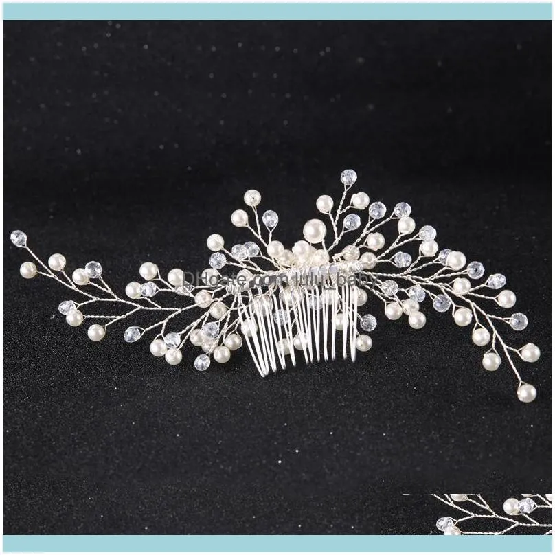 Handmade Bride Wedding Accessories Crystal Pearl Hair combs Silver Plated Head Pieces bridal Noiva Tiara Crown hair Jewelry