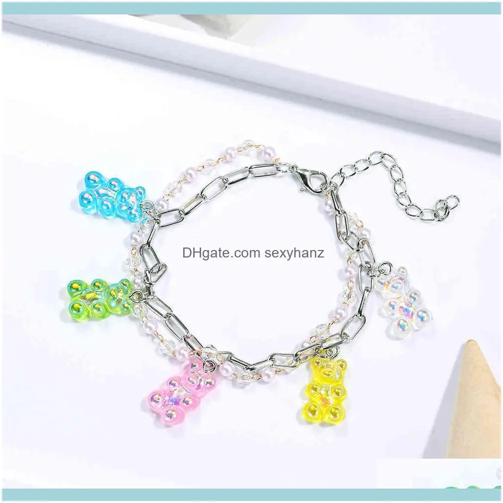 Candy Color Cute Cartoon Bear Chain Earrings for Women and Girl Daily Lovely Jelly Pendant Long Dangle Jewelry