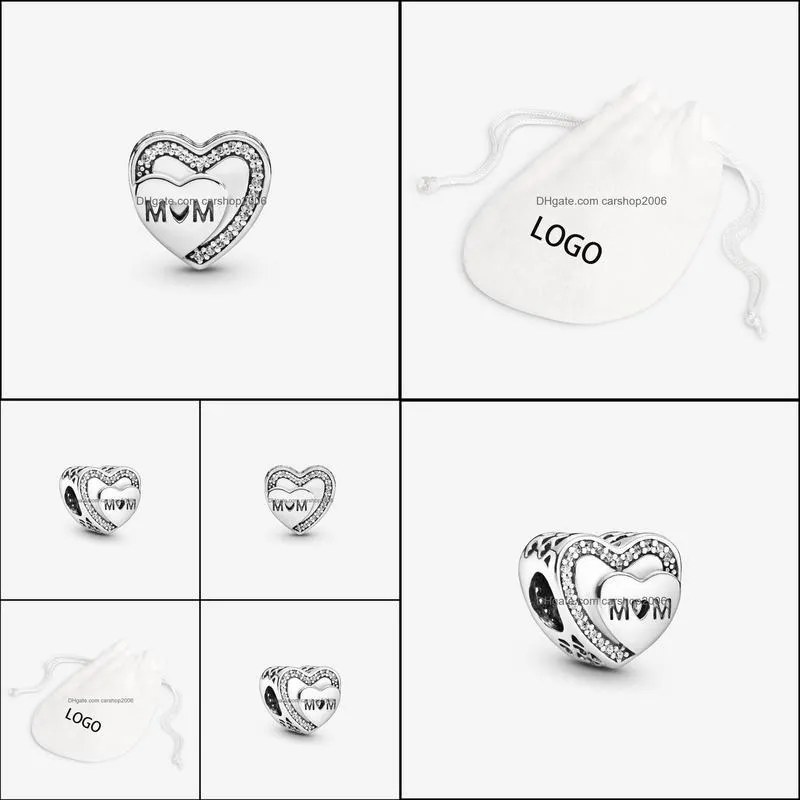 New Arrival 100% 925 Sterling Silver Sparkling Mom Heart Charm Fit Original European Charm Bracelet Fashion Jewelry Accessories