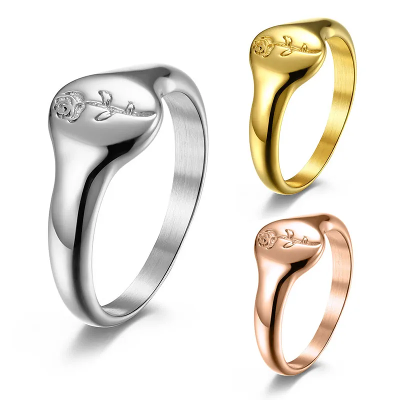 Anello di fidanzamento vintage in acciaio inossidabile per donna, colore argento, fiore, rosa, dichiarazione di promessa, anelli da cocktail, regali di gioielli