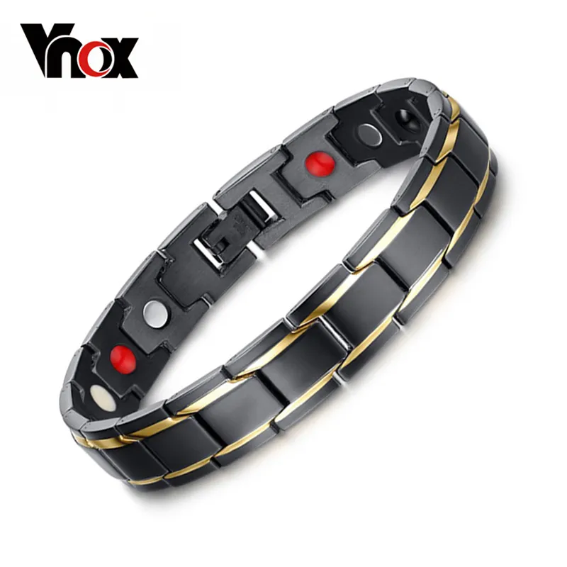 Vnox Black Men's Health Bracelets Power Stainless Steel Charm Bracelet Jewelry for Man