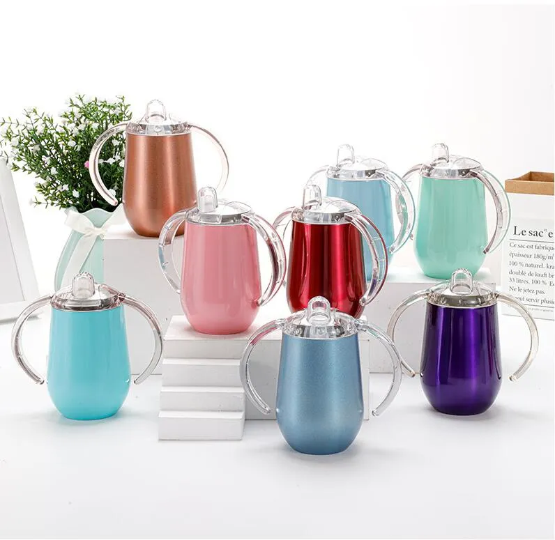10oz Stainless Steel Baby Sippy Mugs With Handle Double Layer Vacuum Insulated Mug Kids Water Training Bottles