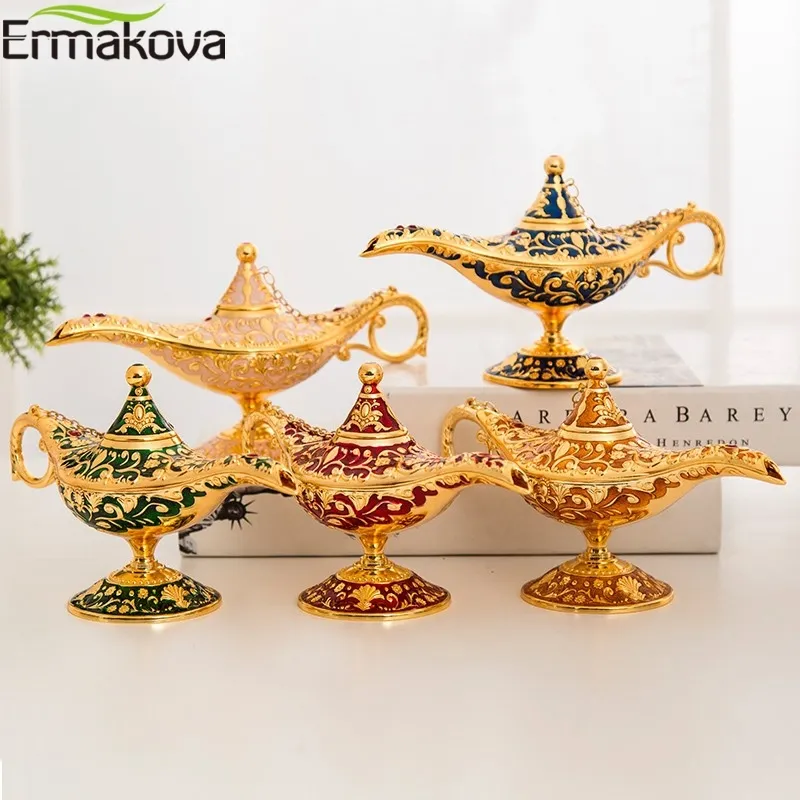 Ermakova groot formaat kleurrijke metalen genie magische lamp retro ing olie lamp pot wierook home decor collectie souvenir 210607