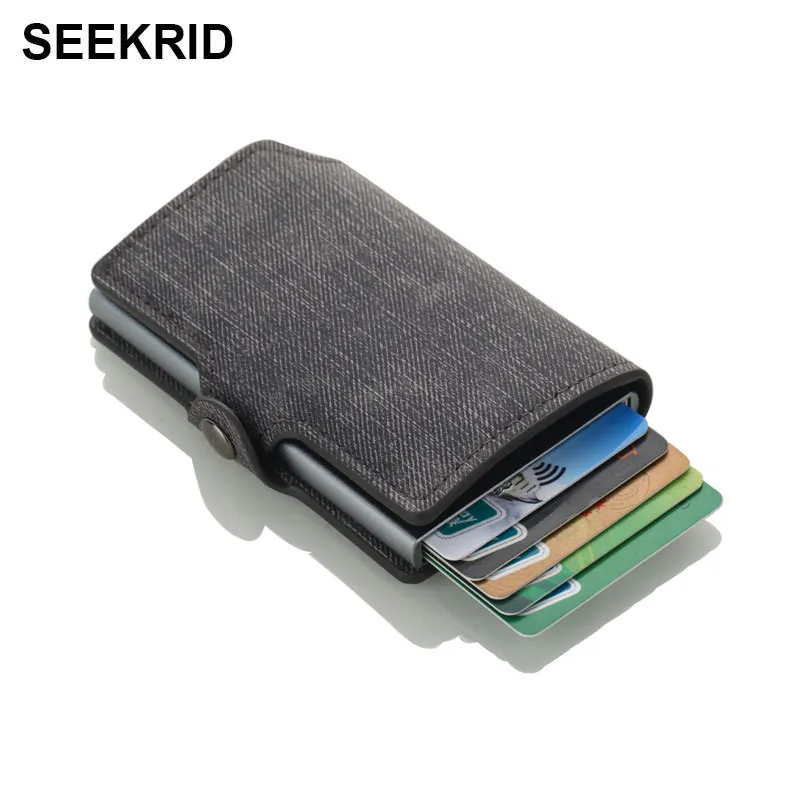 RFID Mini Inteligentny Portfel Vintage Kowboj Posiadacz Karty Kredytowej Retro Aluminium ID Card Case Mini Denim Skórzane Portfele Metalowe Portfele Dla Mężczyzn Kobiety