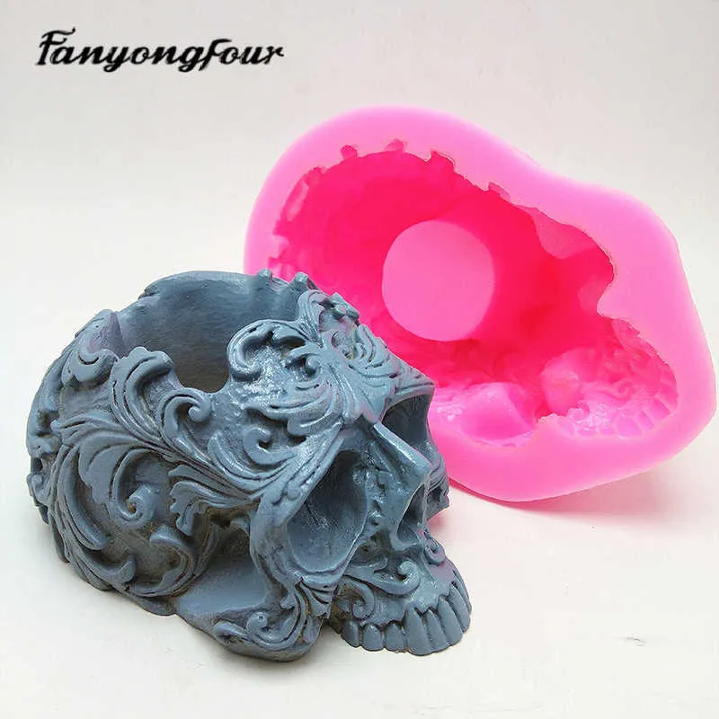 Silicone skull mold | Halloween silicone mold | Halloween skull with rose  mold