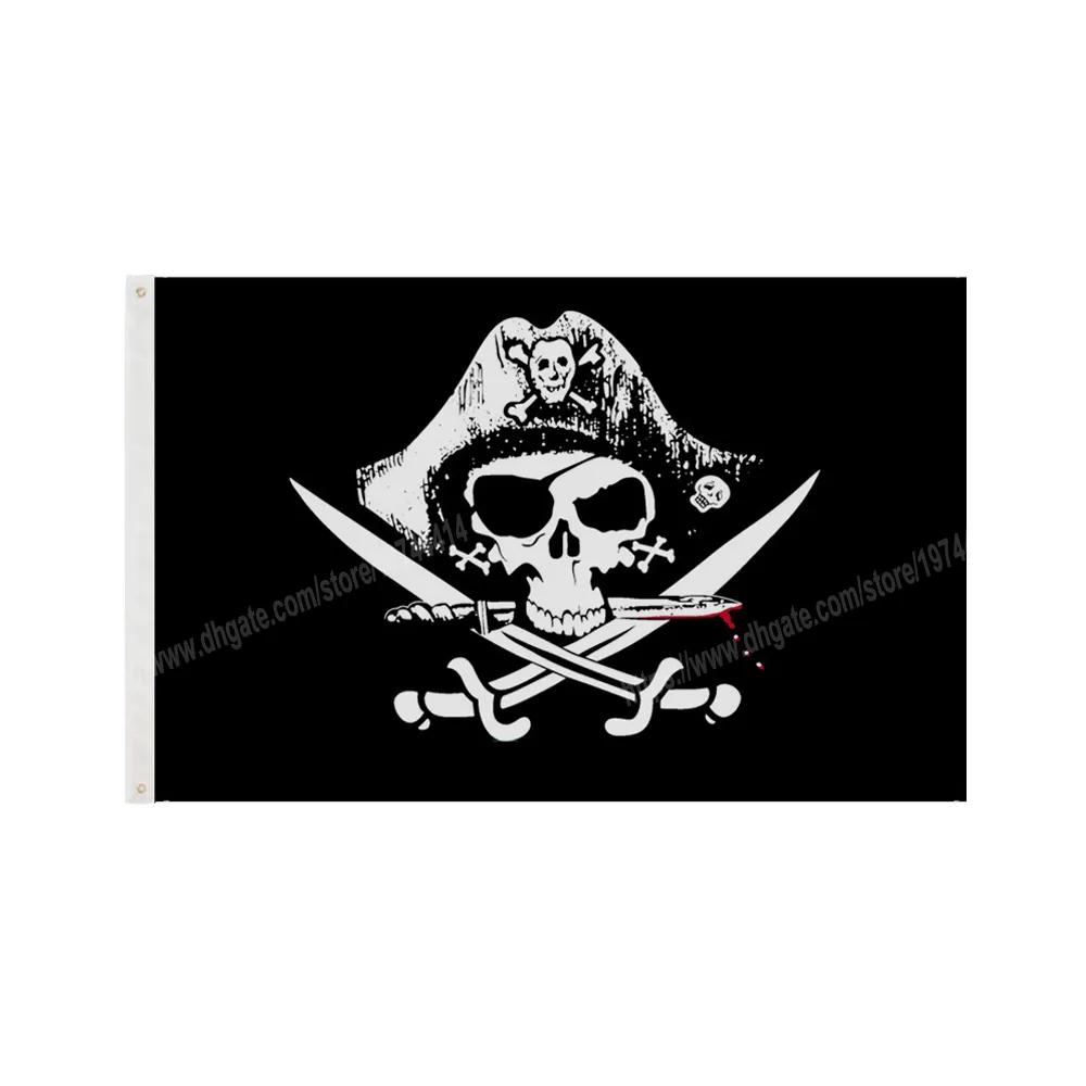 Bandiera Cappello Pirata 90 x 150 cm 3 * 5ft Cartoon Movie Banner personalizzato Fori in metallo in ottone Occhielli Decorazione per interni ed esterni può essere personalizzato