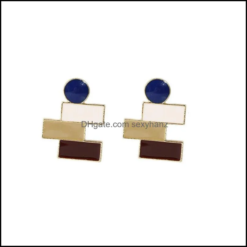 S1777 Hot Fashion Jewelry S925 Silver Post Earrings Glazed Contrast Color Geometric Stud Earrings