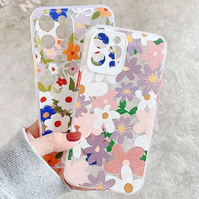 Flower Phone Cases For iPhone 12 11 Pro MAX XS XR 7 8 Cute Lady Printing Back Protective Cover Customized Logo