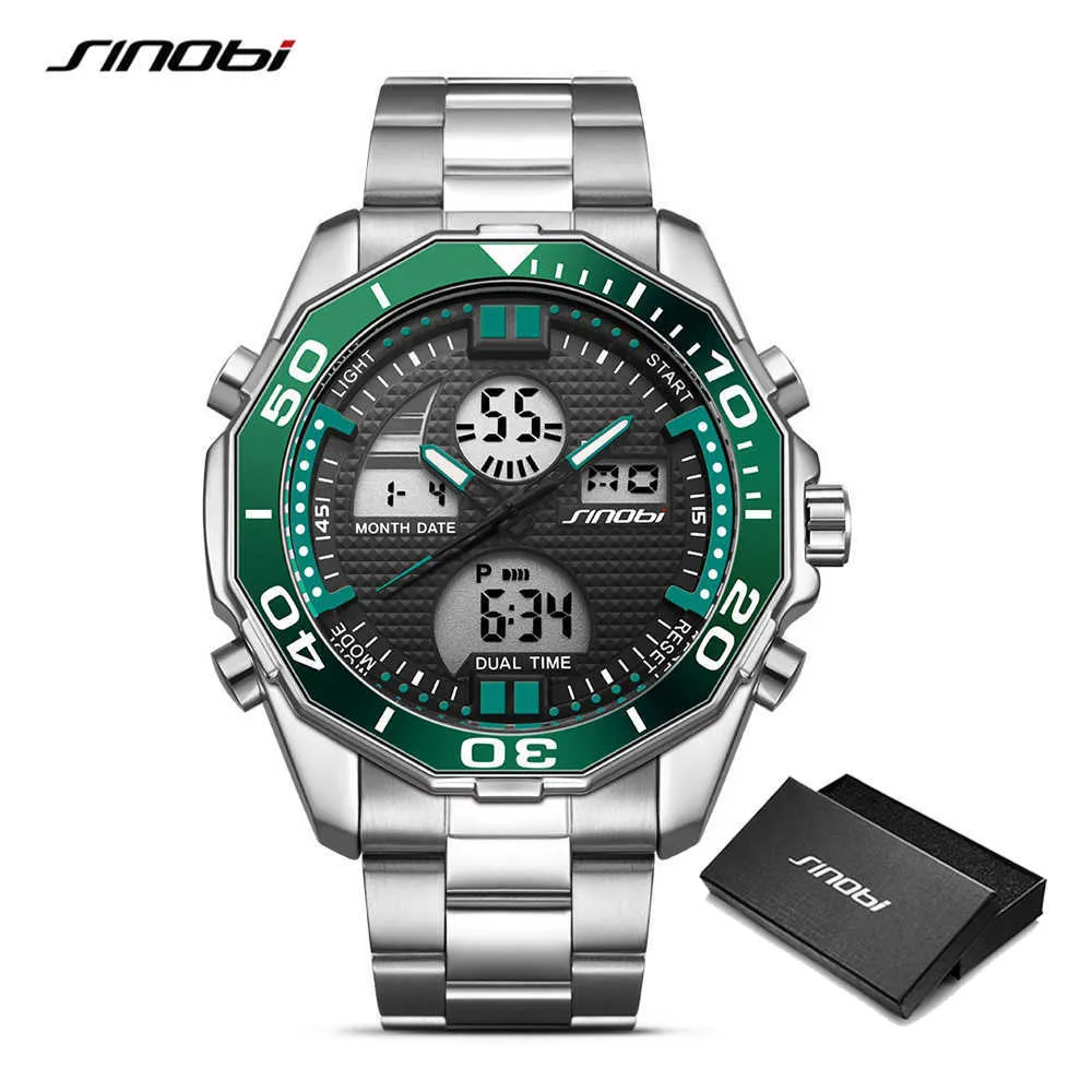 Sinobi High Quality Men's Watches Luxury Dual Display Digital Analog Fashion Wirstwatch Steel Military Clock Relogio Masculino Q0524