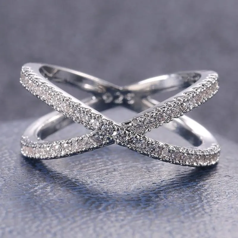 Anéis de casamento Caoshi moda crossover pavimentar cristal zircônia para mulheres delicadas festa de festa dedo acessórios cair