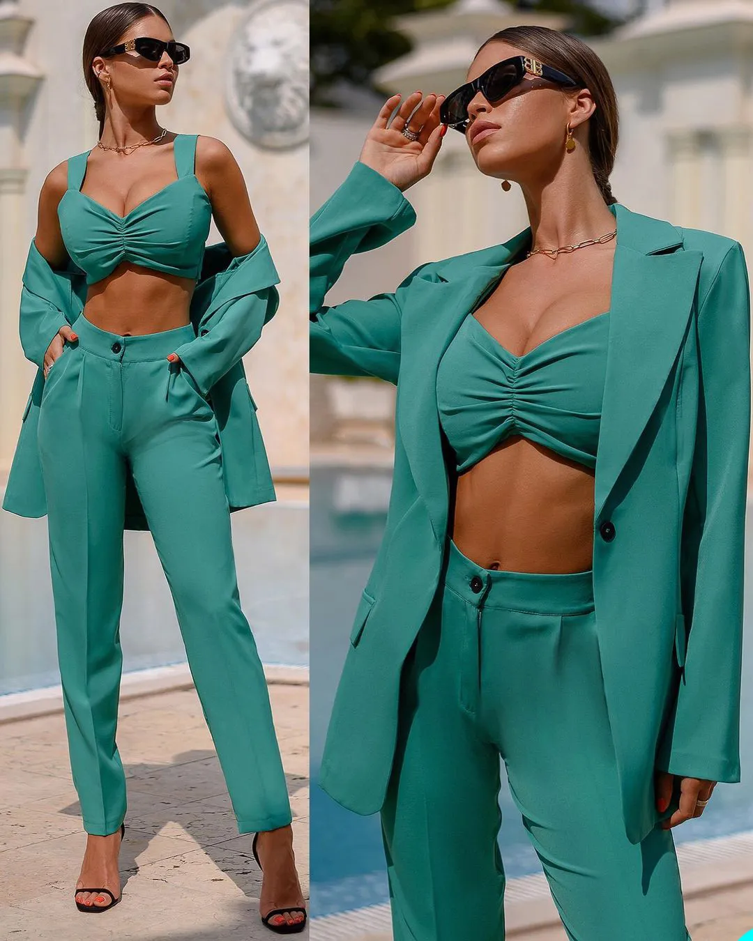 İki Parça Blazer Suits Kadın Ofis Setleri Bahar Uzun Kollu Hırka Smokin Katı Pantolon Set Lady Gündelik Giyim