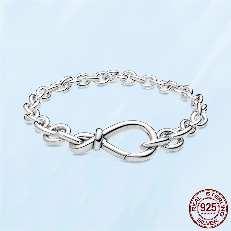 Women Fashion Chunky Infinity Knot Chain Bracelets 925 Sterling Silver Femme Jewelry Fit Pandora Beads Luxury Design Charm Bracelet Lady Gift With Original Box