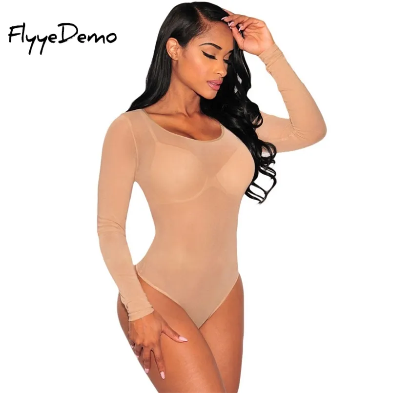 Nude Transparent Sexy Bodysuit Women Rompers Bodycon Jumpsuit Long Sleeve  White Mesh Bodysuit Sheer See Through O Neck Bodysuits 211110 From Dou04,  $8.95