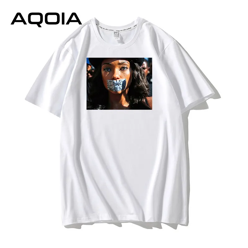 Aqoiaカジュアル私は印刷できない女性のTシャツブラックライブメイホワイト半袖女性のシャツSummer Op EE 210521